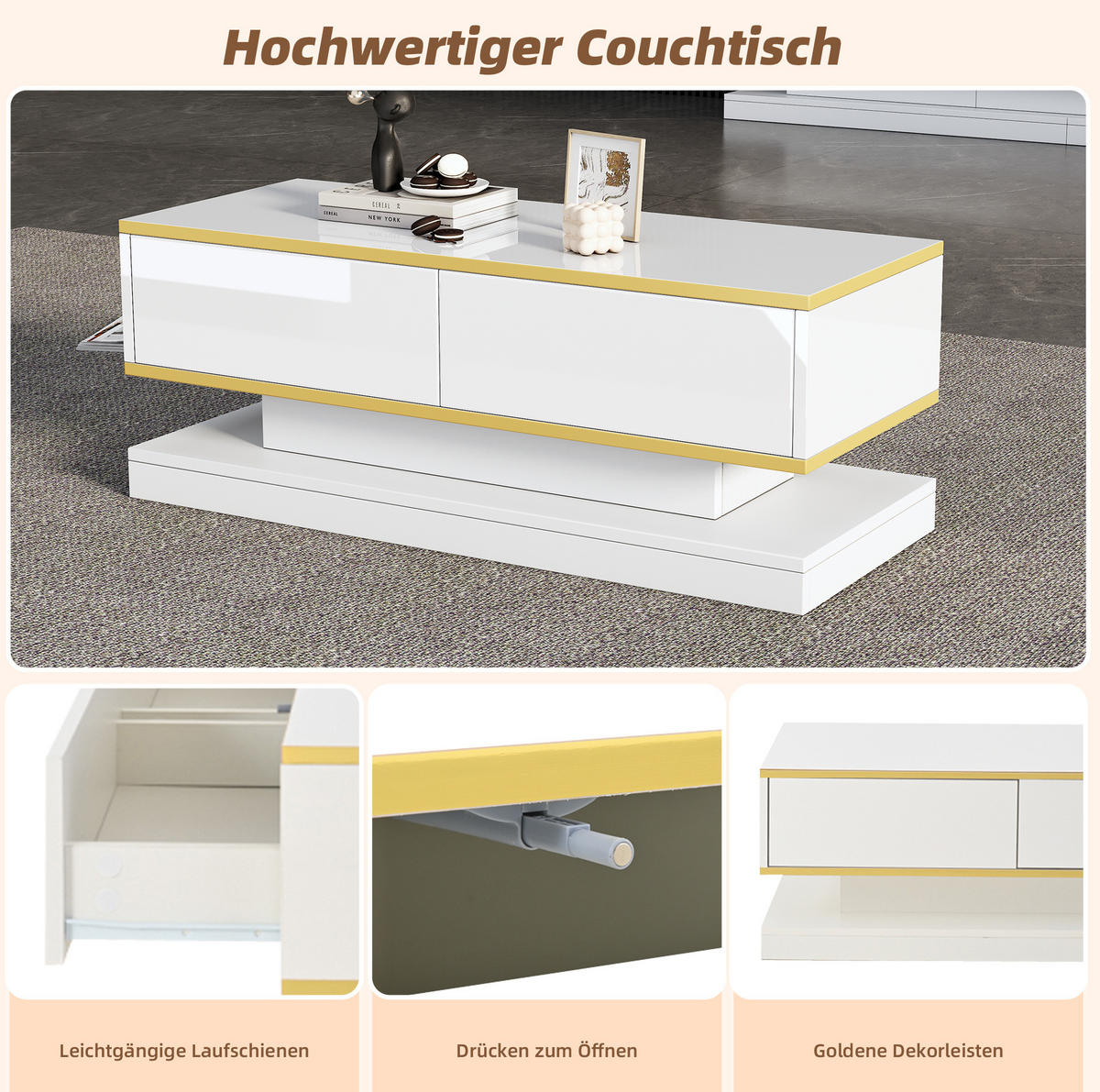 LOWBOARD 200/40/40 cm und 100/50/38 cm in Warmweiß aus Spanplatte mit Schubladen - Weiß, Holzwerkstoff (40/40/200cm) - OKMYHOME