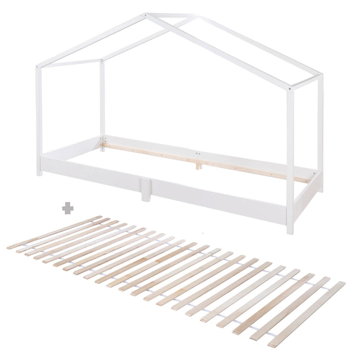 HAUSBETT 90 x 200 cm Bodentief inkl. Latterost weiß - Weiß, Holzwerkstoff (90/200cm) - Roba