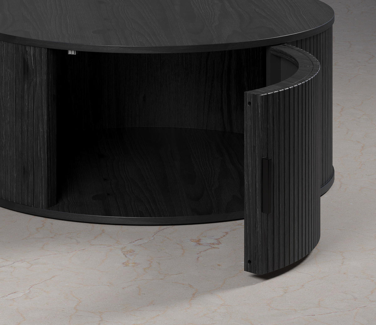 COUCHTISCH Esche schwarz rund 80 cm, Beistelltisch mit Stauraum - Schwarz, Holzwerkstoff/Kunststoff (80/80/36cm) - Top.Furn