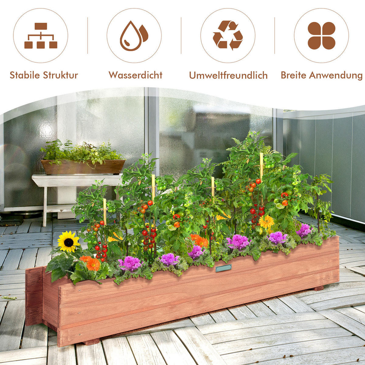 HOCHBEET Braun - Braun, Holz (18/16/91.5cm) - COSTWAY