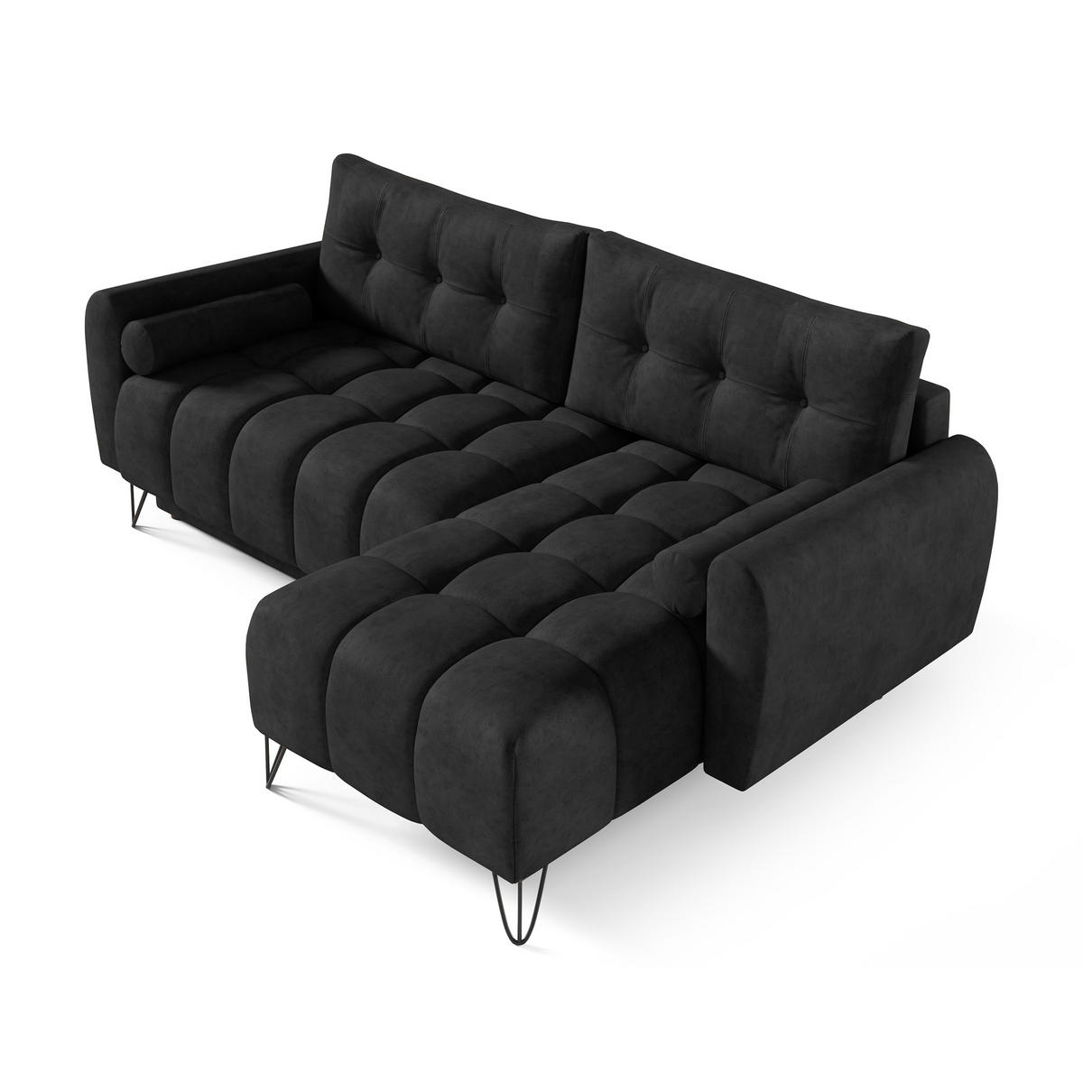 ECKSCHLAFSOFA Malaga Mini universeller Ottomane, Schwarz - Schwarz, Textil (222/148cm) - Beautysofa