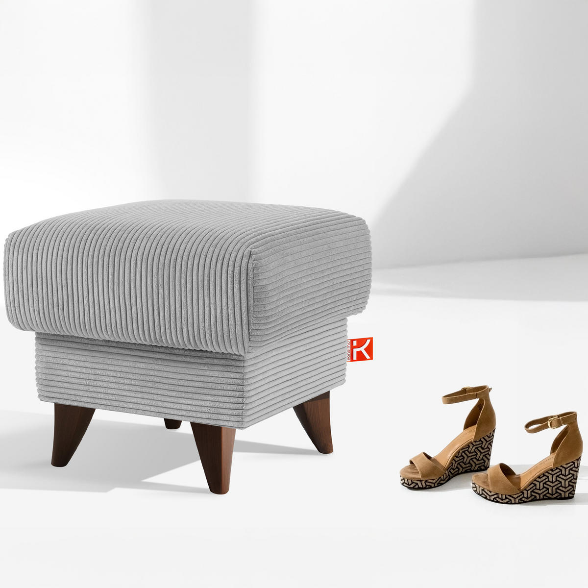 FUẞSTÜTZE GUSTAVO II, Hellgrau - Hellgrau/Braun, Holz/Holzwerkstoff (53/49/53cm) - KONSIMO®