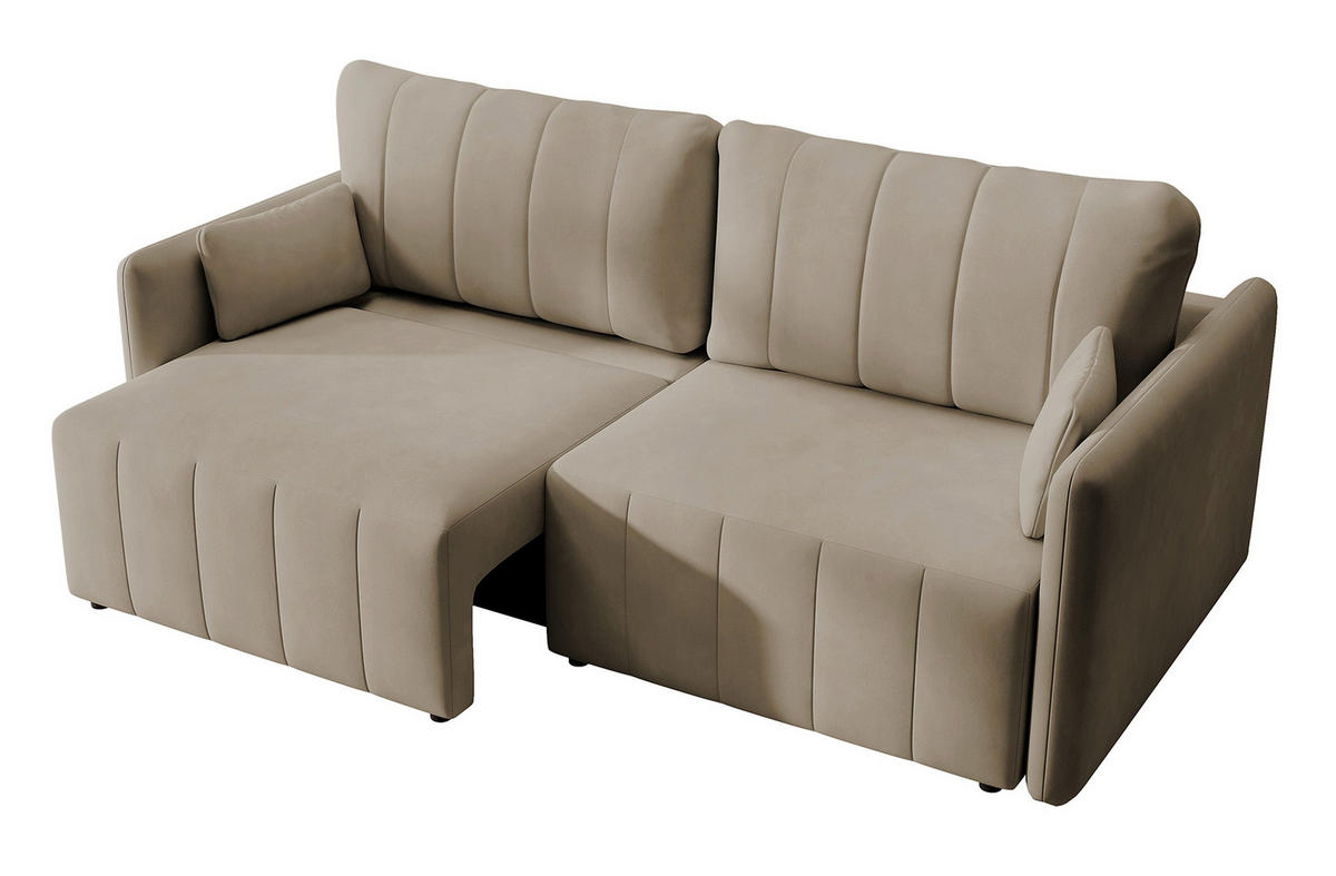 SCHLAFSOFA Pierra Beige hydrophober Samt - Beige/Schwarz, Kunststoff/Textil (215/100/112cm) - Selsey