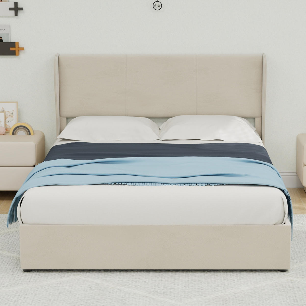 POLSTERBETT 140/200 cm in Beige Stoff - Beige, Holzwerkstoff/Textil (140/200cm) - WISHDOR