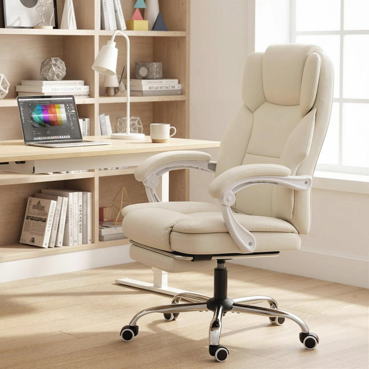 SNURRSTOLAR med fotstöd och vilfunktion, beige - Beige, Metall (64/120/73cm) - SHOPENTRA