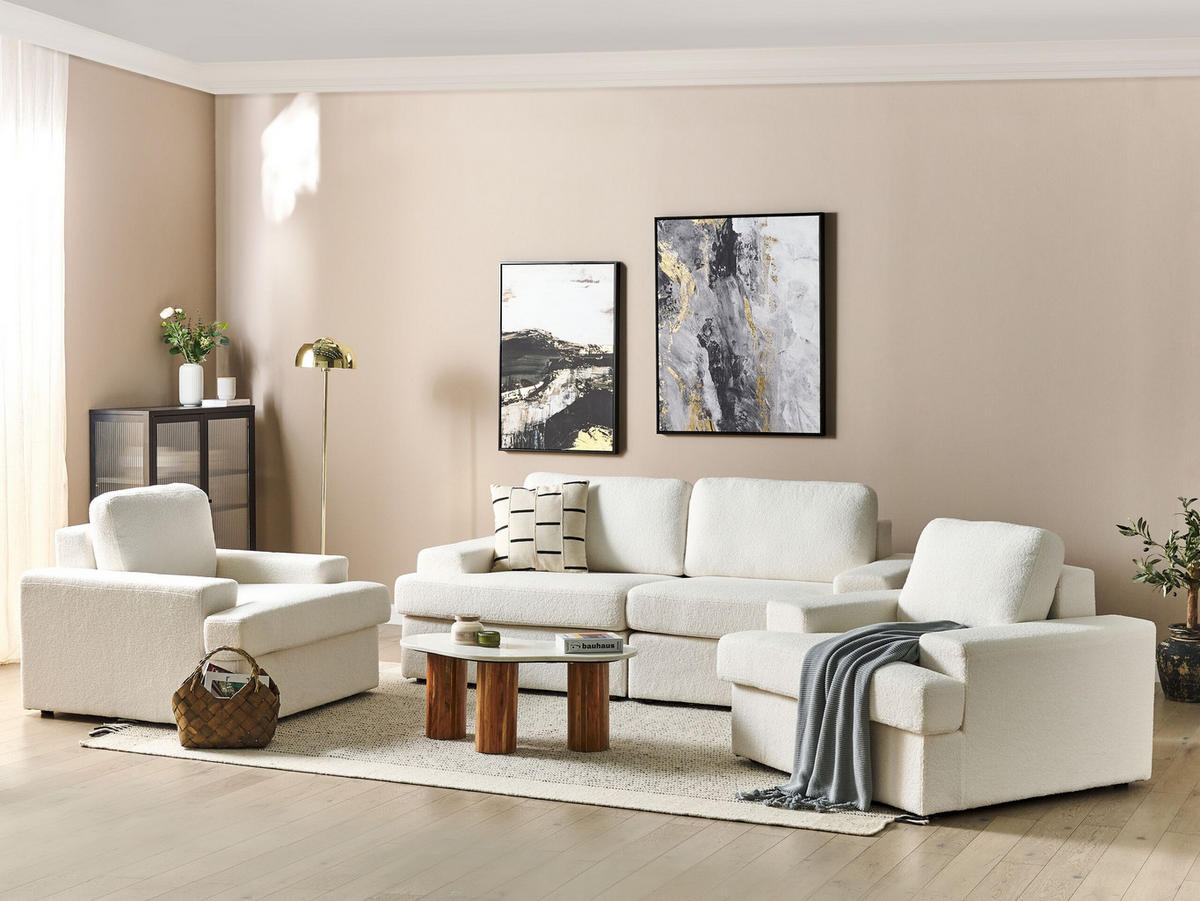 5-SITZER-SOFA SET Bouclé cremeweiß Alla - Weiß, Textil (112/112/208cm) - Beliani