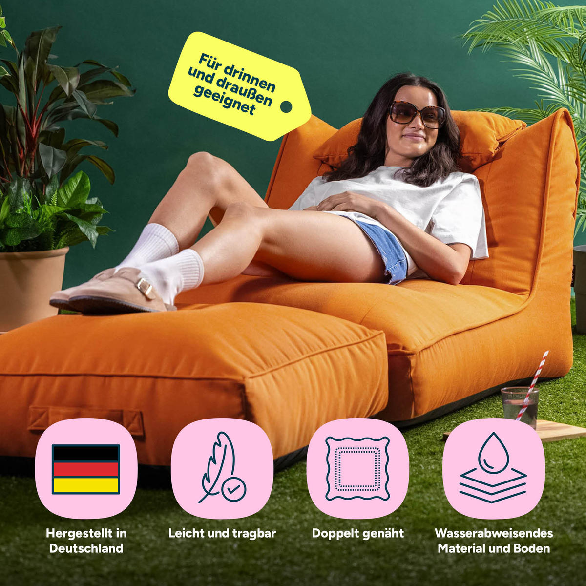 SITZSACK Outdoor mit Bodenkissen Nova - Orange, Textil (84/68/180cm) - icon