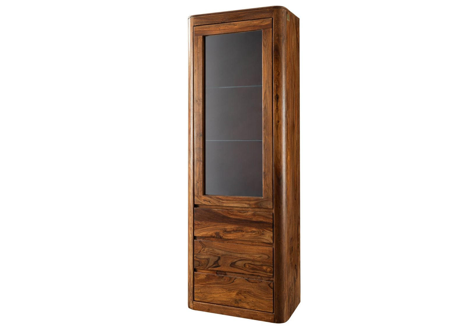 VITRINE Sheesham 70x40x202 walnuss gewachst TORONTO #210 - Walnussfarben, Holzwerkstoff (70/202/40cm) - Massivmoebel24