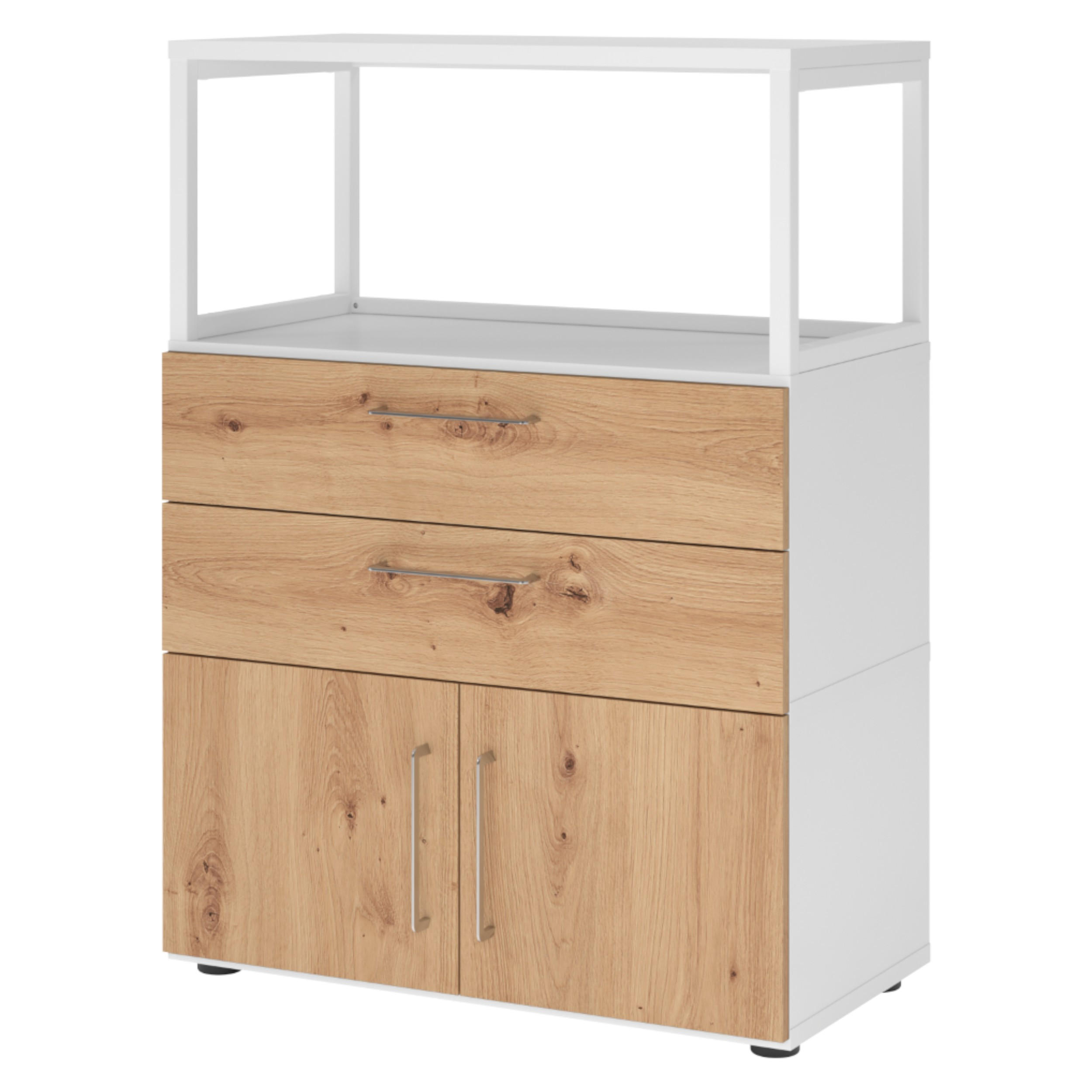 bümö Aktenschrank Weiß, Wildeiche 80x110x41.7 cm