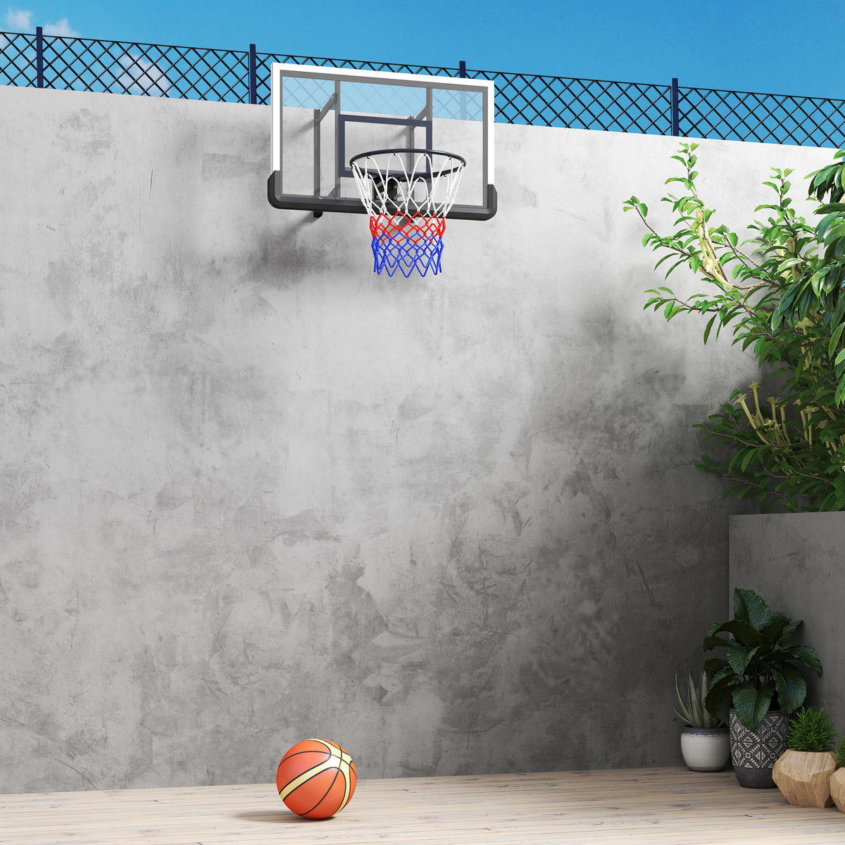 BASKETBALLKORB DE-10354 wandmontiert, gefederter Korb Schwarz - Schwarz, Metall (28/110cm) - ComfortXL