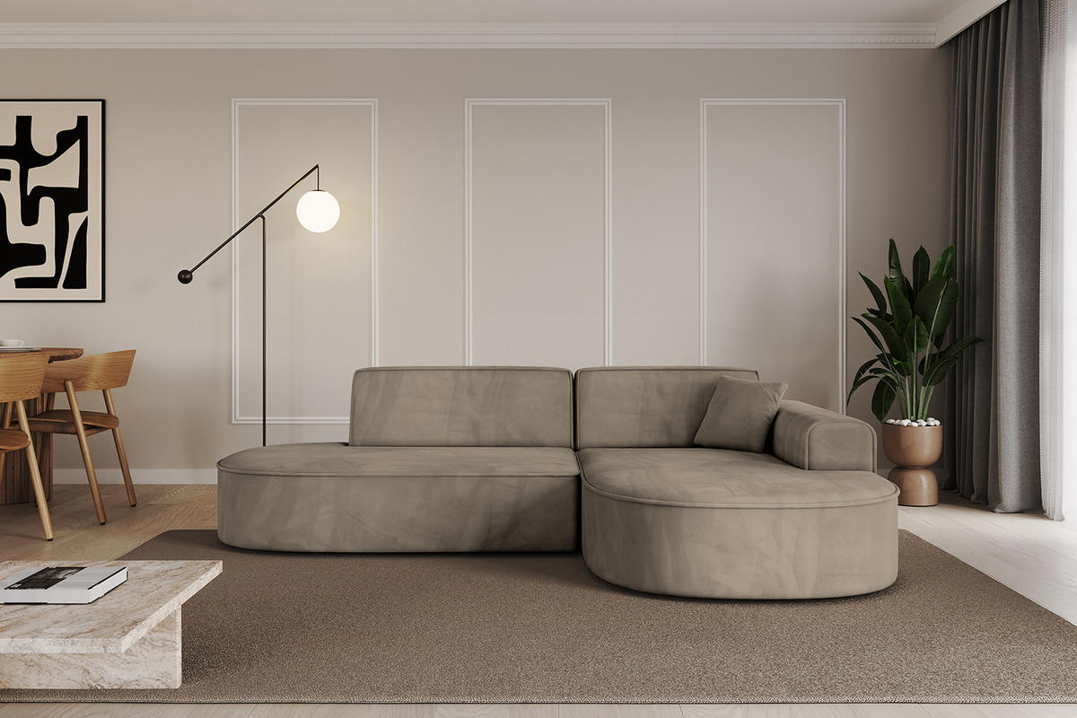 ECKSOFA Ottomane Rechts MARI-L1 - 243x171x79 cm Dunkelbraun Velours - Dunkelbraun/Schwarz, Holzwerkstoff/Kunststoff (171/243cm) - ALTDECOR