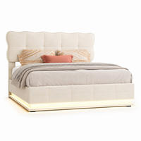 POLSTERBETT 140/200 cm mit LED-Beleuchtung - Beige, Holz/Metall (140/200cm) - Joyfair