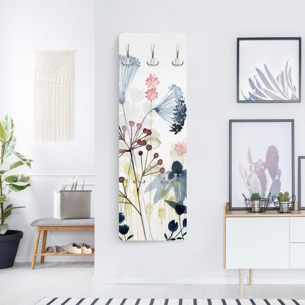 Thumbnail - Bilderwelten Wandgarderobe, Weiß, Holzwerkstoff, Floral, Rechteckig, 34x105x1.6 cm, Garderobe, Garderobenleisten & Garde...