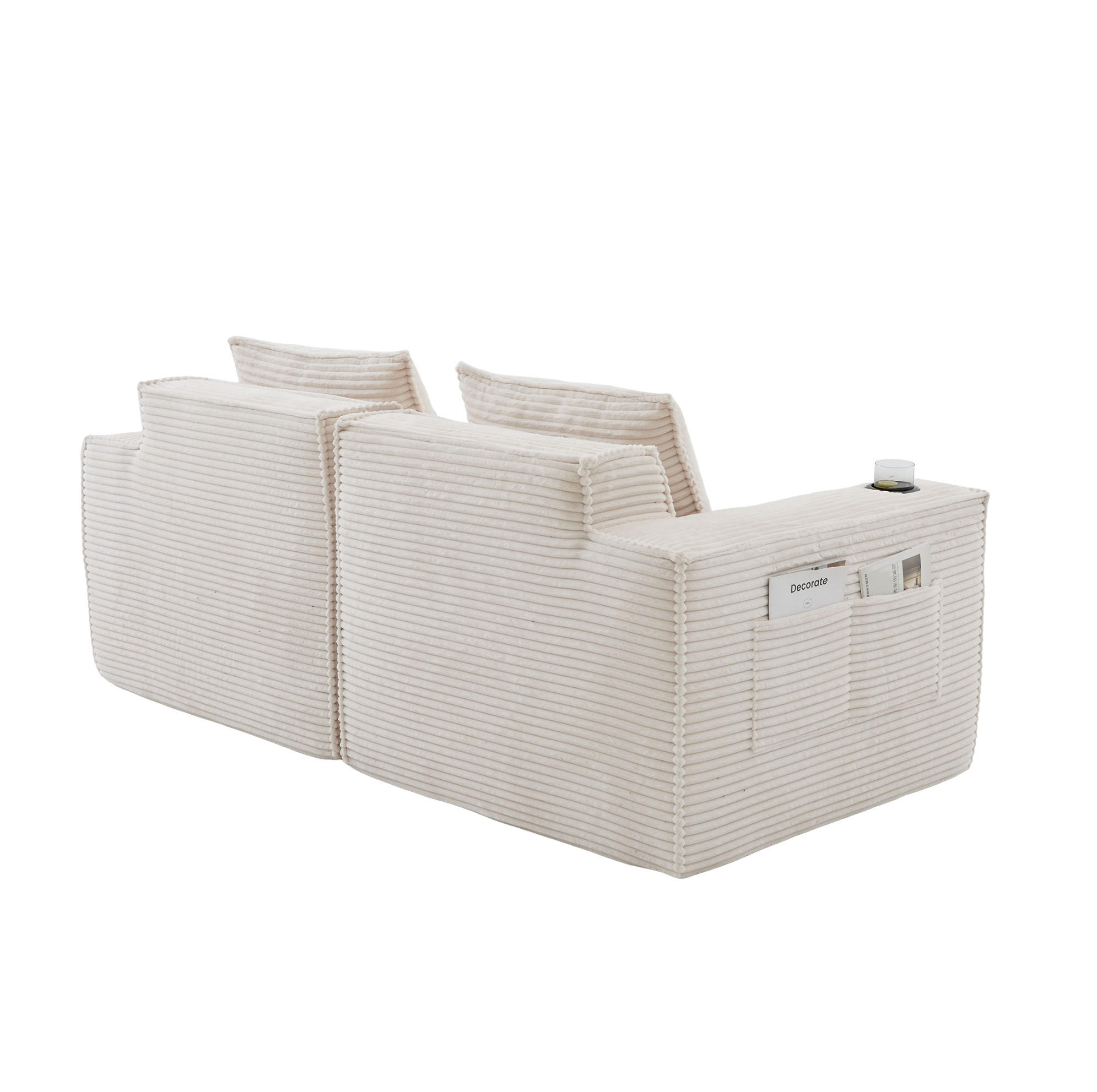 SOFA 2-Sitzer modular mit Getränkehaltern 188 cm Beige - Beige, Kunststoff (188/75/90cm) - Meubliv