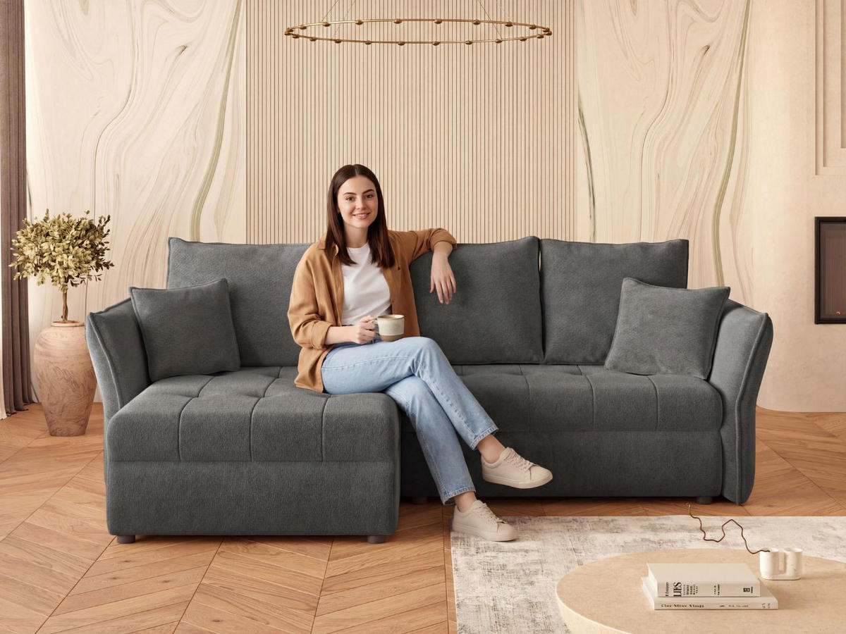 ECKSOFA Lino Dunkelgrau - Dunkelgrau/Schwarz, Holz/Kunststoff (270/172cm) - Graingold