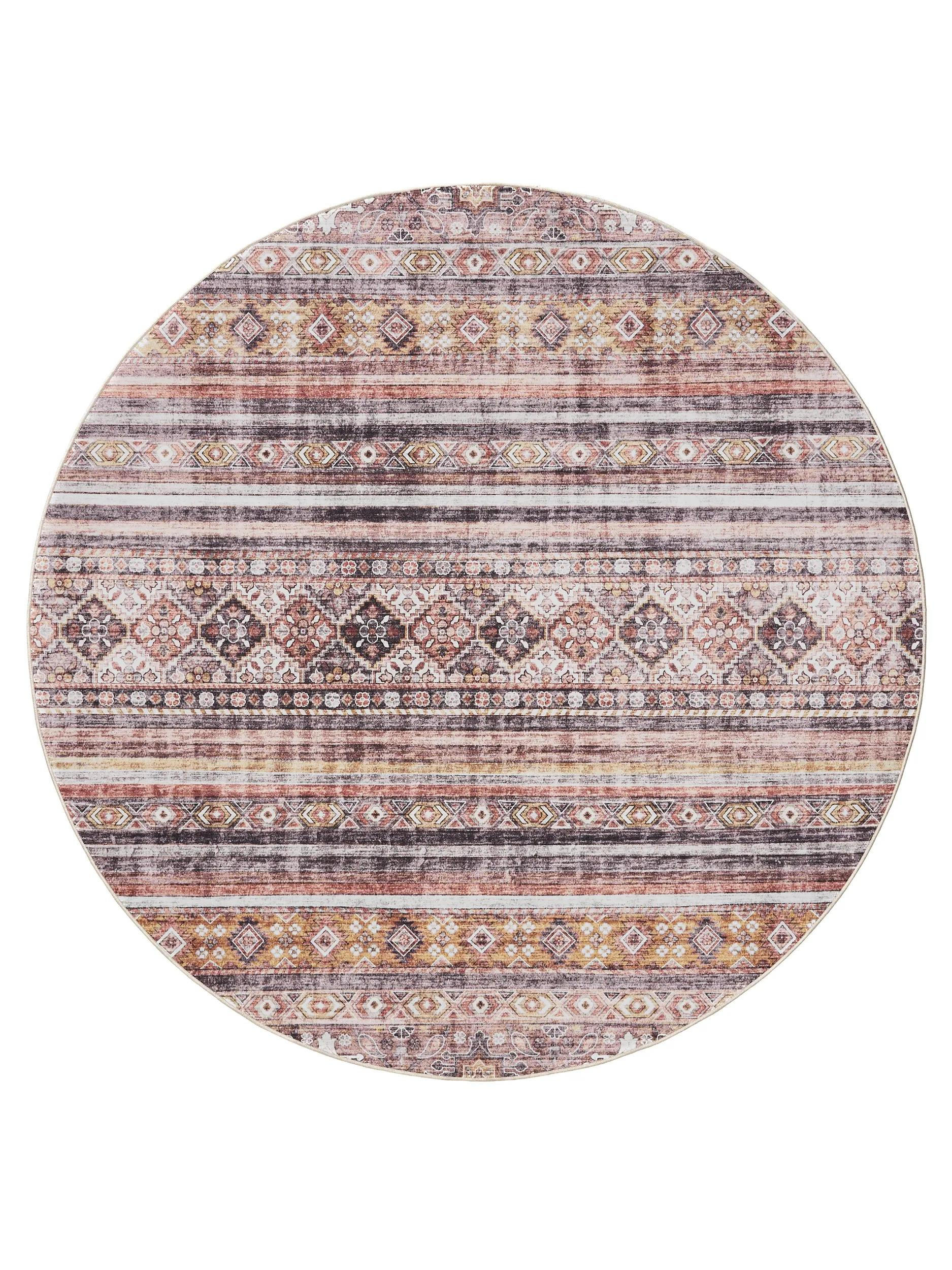 VINTAGE-TEPPICH George waschbar ø 120 cm rund - Pink/Multicolor, Kunststoff (120/120cm) - benuta