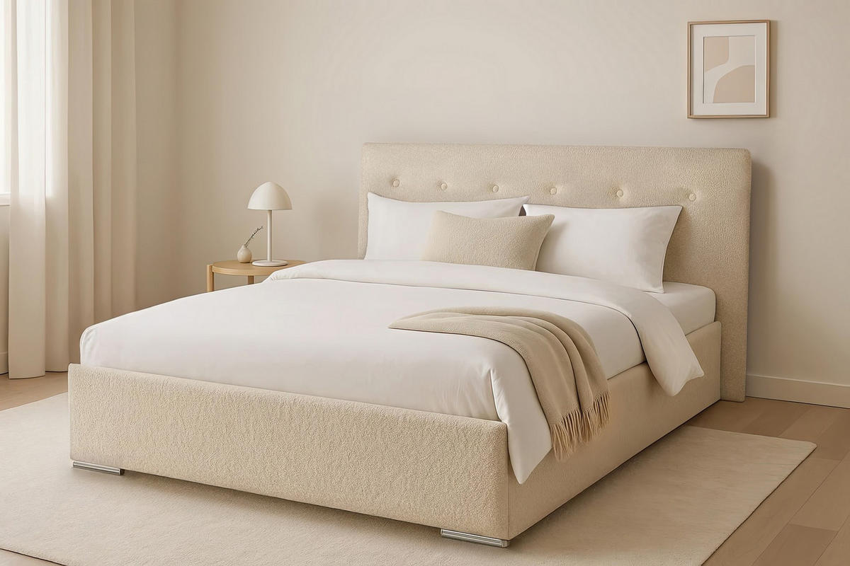 ČALOUNĚNÁ POSTEL MILA 180 s rošt – látka MARCELLO 18303 - béžová, kompozitní dřevo (180/200cm) - Kier Furniture