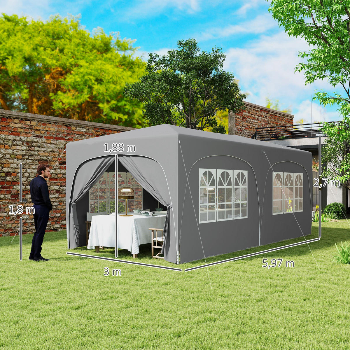 PAVILLON DE-13993 Pop-up 3/6 m, höhenverstellbar, UPF50+ Hellgrau - Grau, Textil (300/270/597cm) - ComfortXL