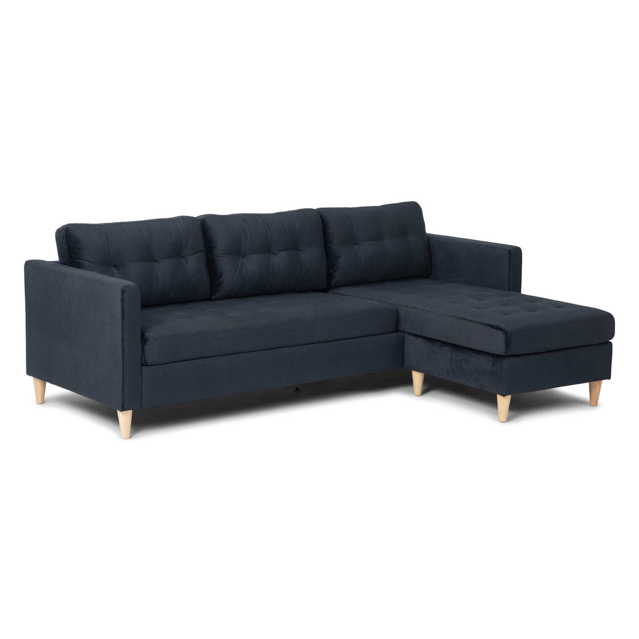 ECKSOFA Velours schwarz - Schwarz, Textil (219/151cm) - ebuy24