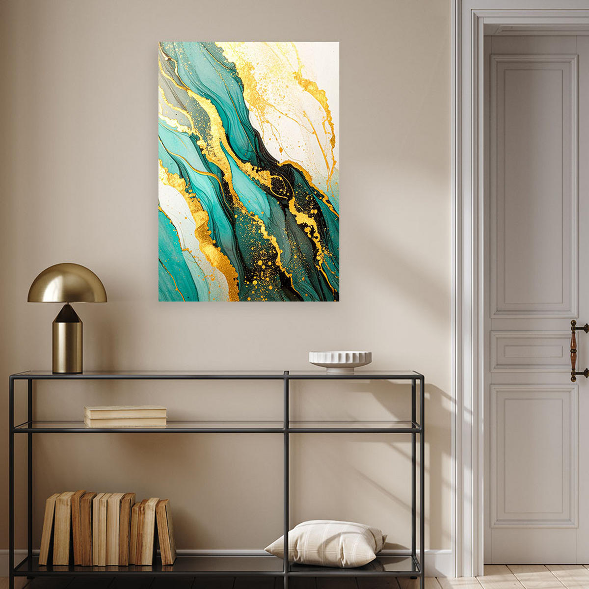 WANDBILD, Abstraktion aus türkisfarbenem und goldenem Marmor - Multicolor, Textil (70/100cm) - Feeby