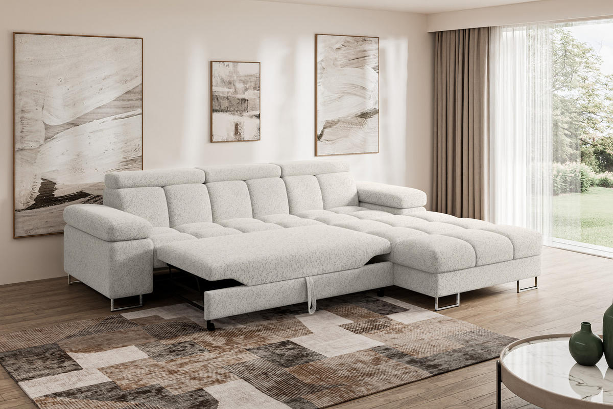 ECKSOFA mit Schlaffunktion Ottomane Rechts COMA L 271x203x79 Hellgrau Tissu - Hellgrau, Holzwerkstoff/Textil (203/271cm) - ALTDECOR