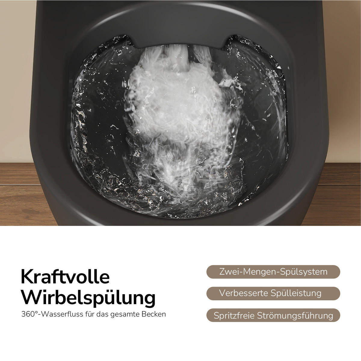 WAND-WC Set ohne Spülrand 49 x 37 cm inkl. WC-Sitz mit Absenkautomatik schwarz matt - Schwarz, Keramik (37/37/49cm) - EMKE