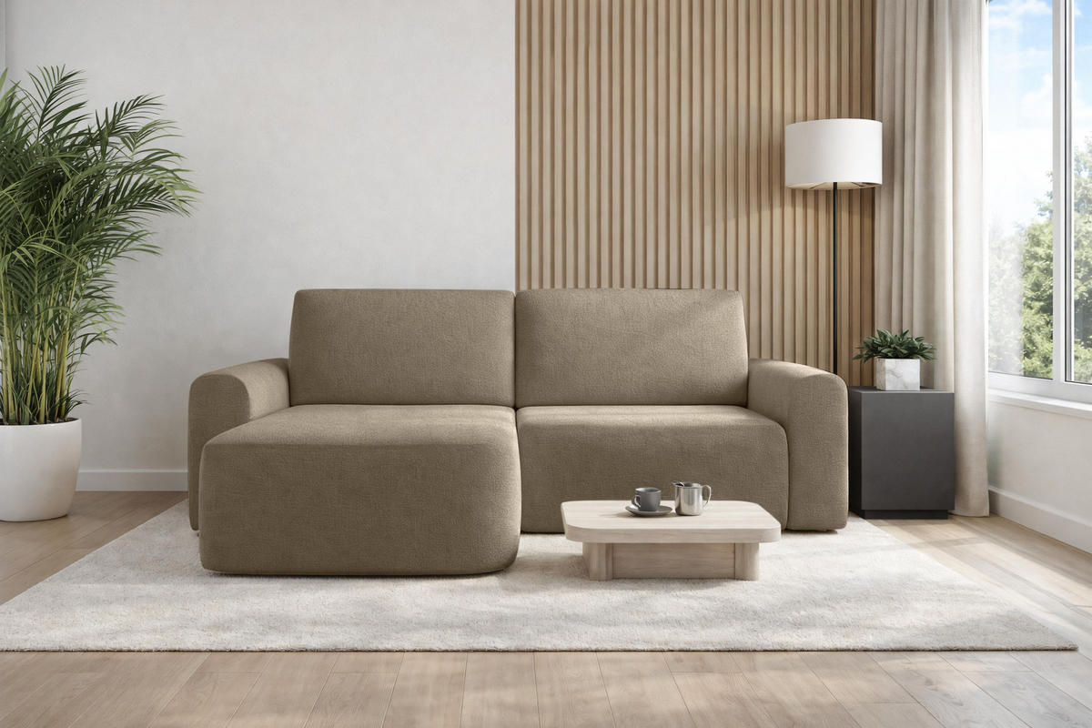 ECKSOFA L Form Otterton Braun 250/180/95 cm Links mit Schlaffunktion - Schwarz/Braun, Kunststoff/Textil (180/250cm) - AX Living