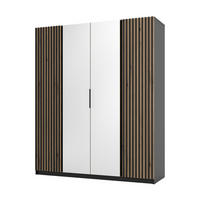 KLEIDERSCHRANK Nehir Korpus Schwarz, Front Eiche Evoke/Schwarz 200 cm - 4T Modern mit Lamellentüren außen und Spiegeln mittig - Eichefarben/Schwarz, Holzwerkstoff/Kunststoff (200/239/61.9cm) - AX Living