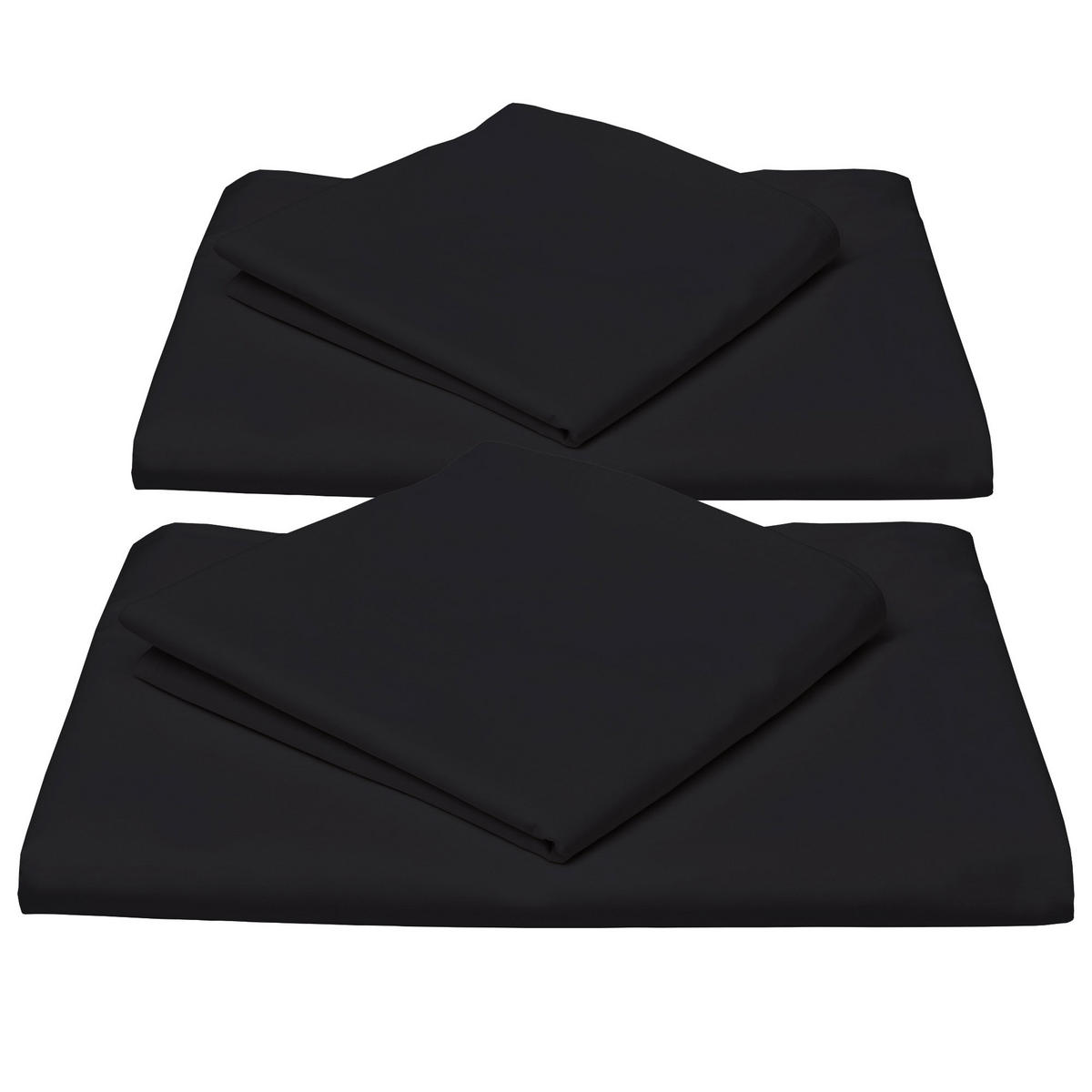 BETTWÄSCHE Julie 135/200 cm + Kissenbezug 80/80 cm Schwarz Renforcé 2er Set - Schwarz, Textil (135/200cm)