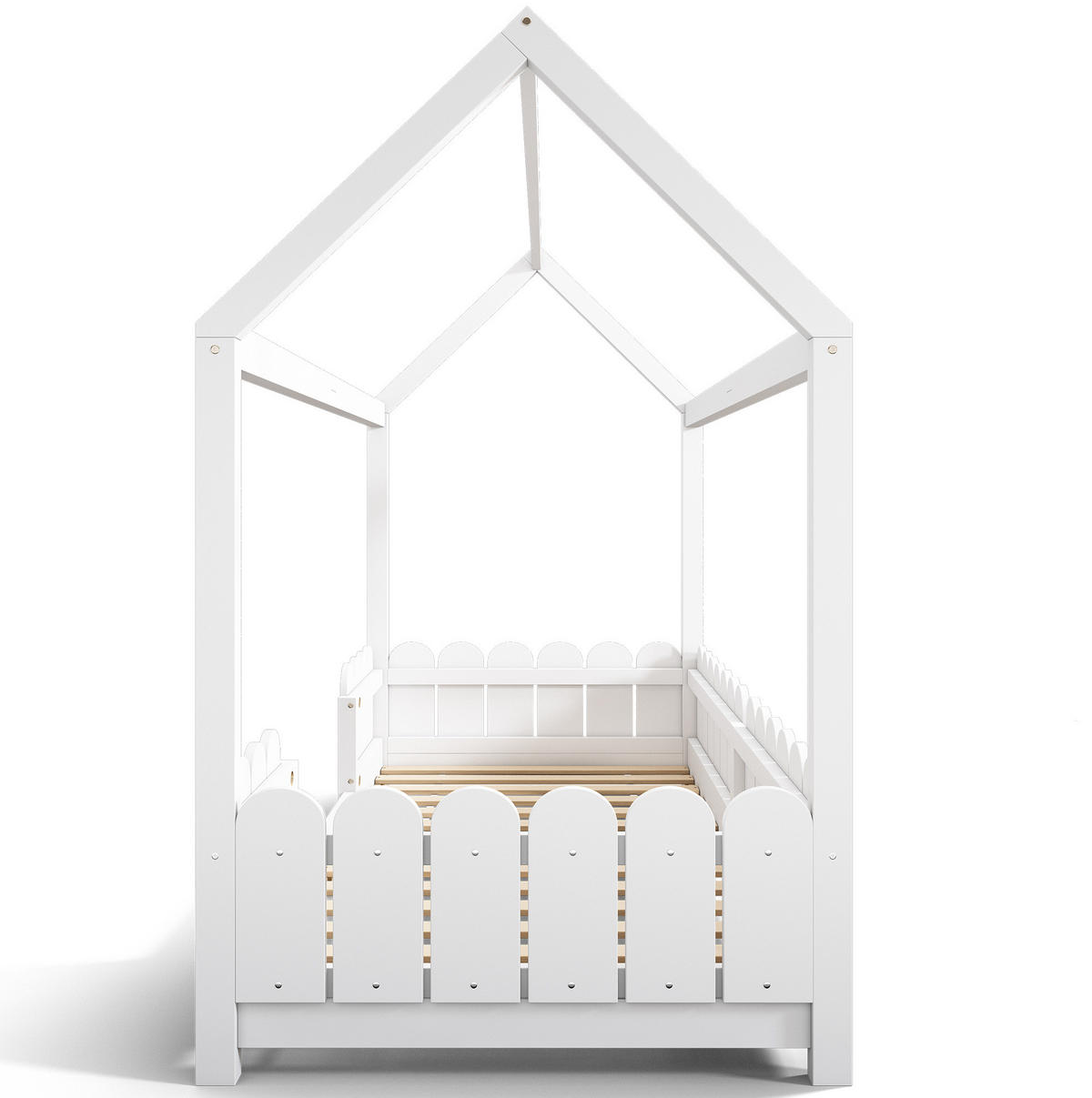 KINDERHAUSBETT 90/200 cm Weiß aus Kiefernholz und MDF mit Rausfallschutz - Weiß, Holz (90/200cm) - OKMYHOME