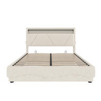 POLSTERBETT 140/200 cm in Beige mit Bettkasten, LED, USB und Regal Samt - Dunkelgrau, Holzwerkstoff/Textil (140/200cm) - STILVORA