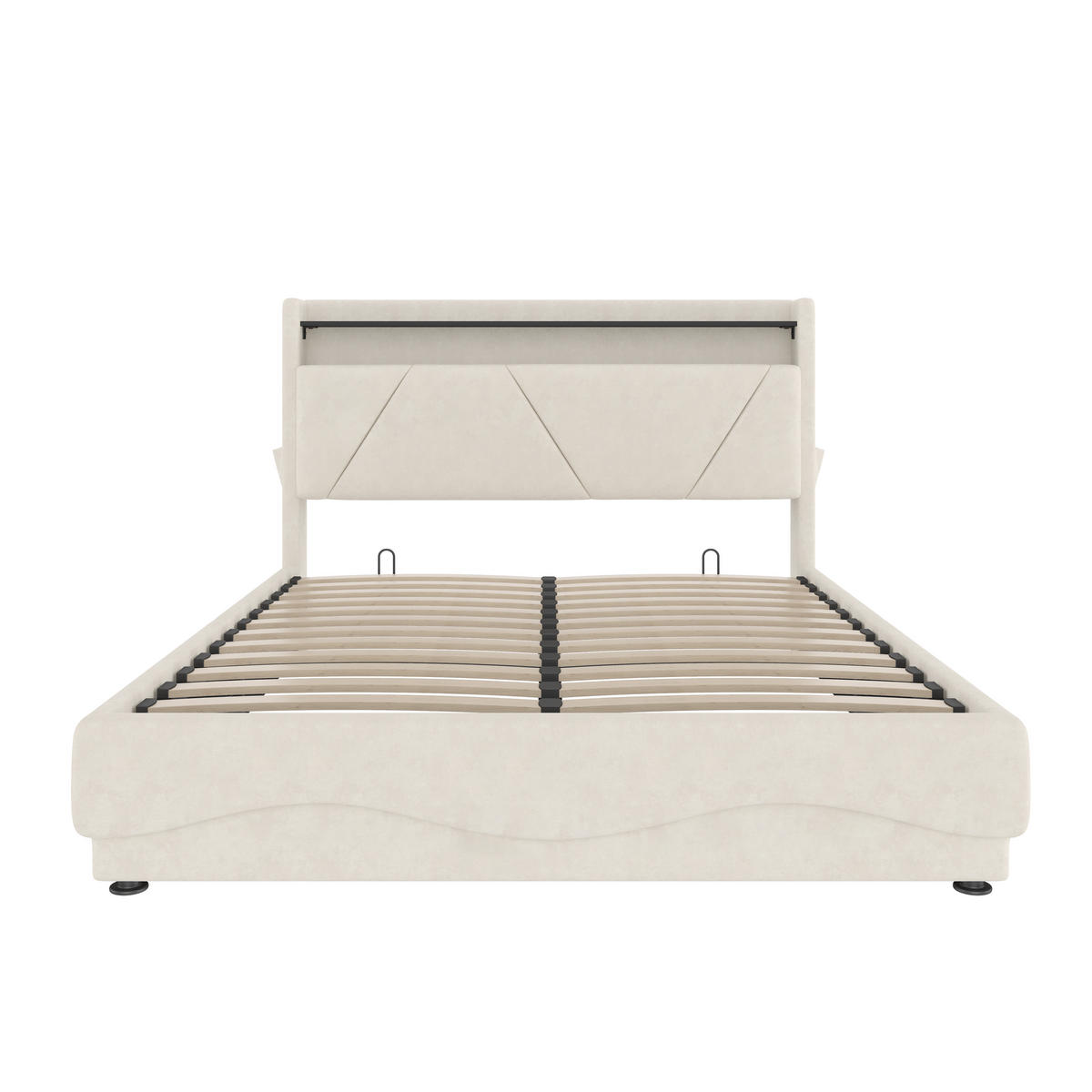 BOXBETT 160/200 mit Bettkasten, LED&USB, Samt, Beige - Beige, Metall (160/200cm) - LVHOM