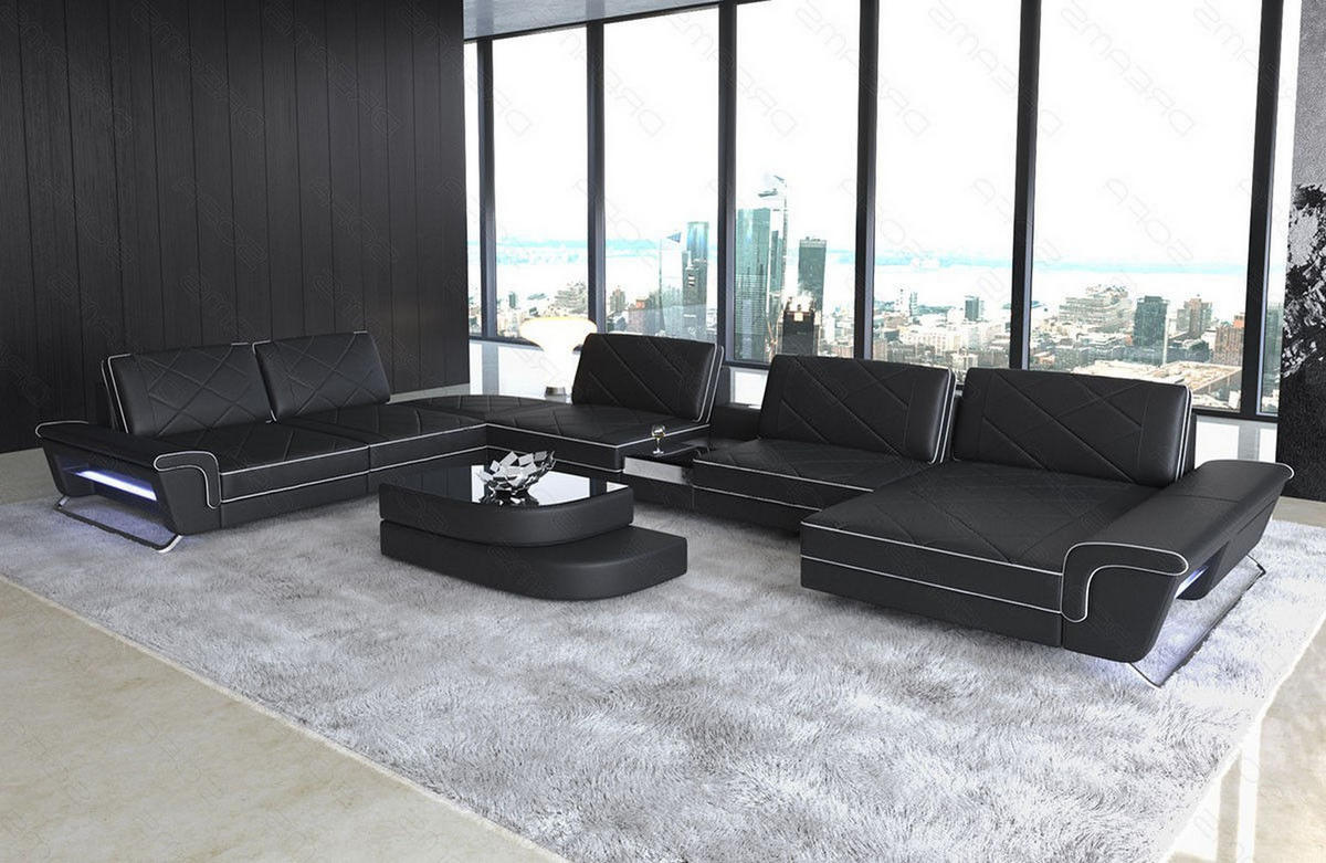 WOHNLANDSCHAFT Bari XXL - Schwarz/Weiß, Leder (456/89/329cm) - Sofa Dreams
