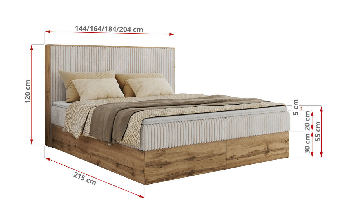 BOXBETT WOOD CLASSIC 180/200 - Beige Cord - H3 - Beige, Textil (180/200cm) - MKS