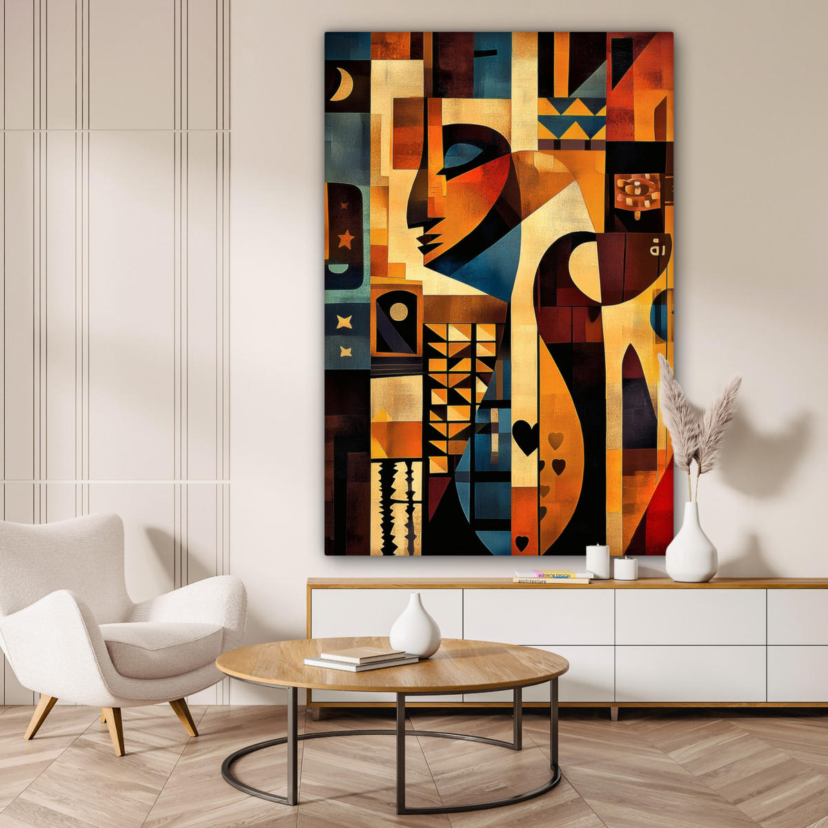 LEINWANDBILD Figuren - Abstrakt - Symbole 90x140 cm - Terracotta, Textil (90/140cm) - MuchoWow