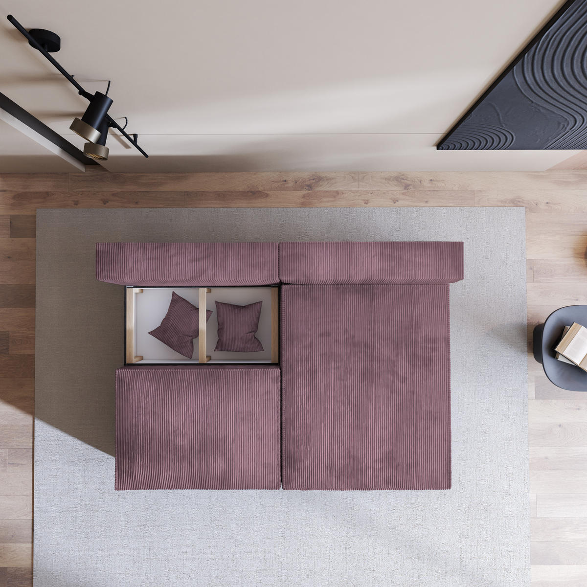 ECKSOFA FIORO P Lila Kordstoff mit Schlaffunktion - Lila, Holz (204/148cm) - MASSENO