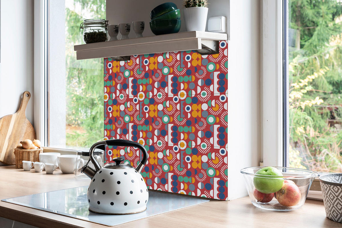 FLIESENAUFKLEBER 9 Stück 30x30 cm selbstklebend Geometrisches Vintage-Muster - Multicolor, Textil (30/1.6/30cm) - TULUP