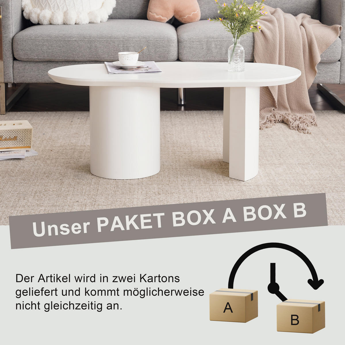 COUCHTISCH weiß aus MDF mit unregelmäßige und elegant geschwungene Tischplatte 100 × (40–50) × 40,5 cm - Weiß, Holzwerkstoff (50/100/40.5cm) - Luhomfu