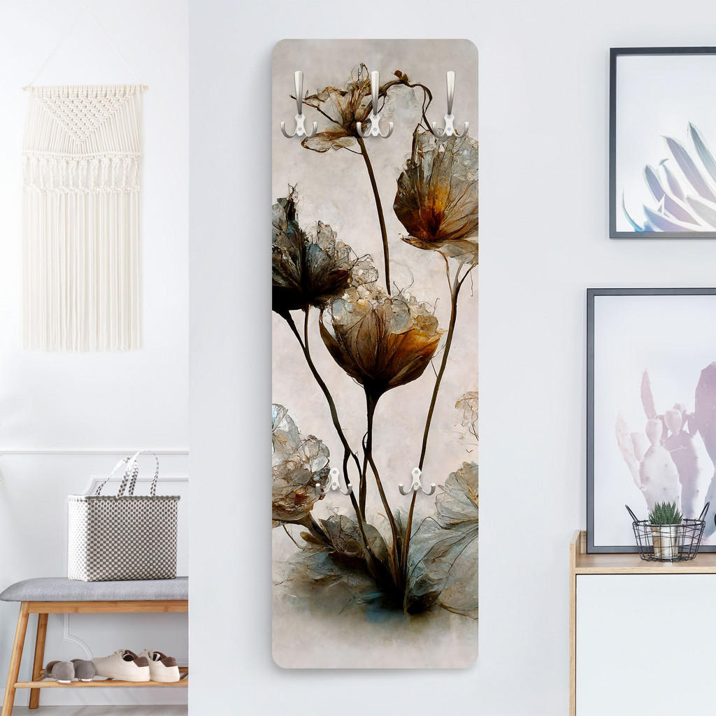 Thumbnail - Bilderwelten Wandgarderobe, Beige, Holzwerkstoff, Floral, Rechteckig, 34x105x1.6 cm, Garderobe, Garderobenleisten & Gard...