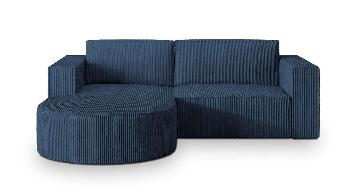 ECKSOFA SORELA P L-S Blau Kordstoff mit Schlaffunktion - Blau, Holz (263/174cm) - MASSENO