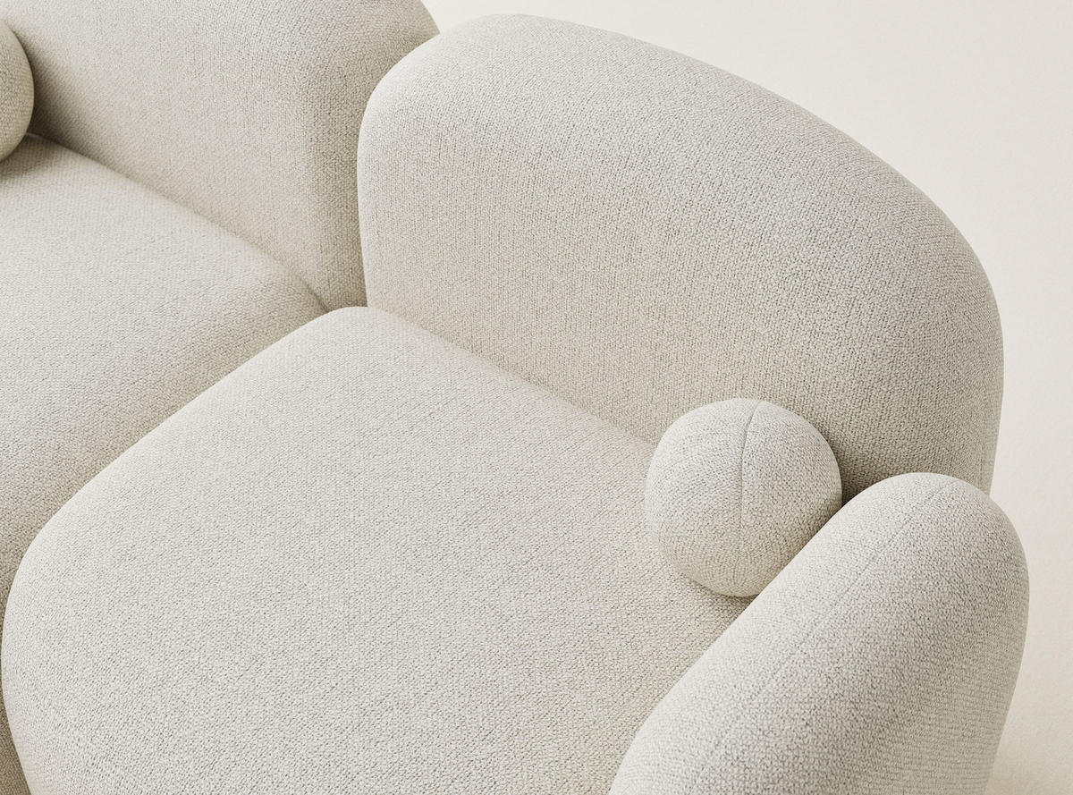 ECKSOFA Bahama Creme Webstoff - Links Seite - Creme/Schwarz, Holz/Holzwerkstoff (146/190cm) - Maison de Reve