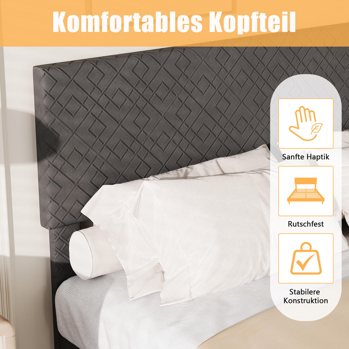 POLSTERBETT 160x200 cm Doppelbett mit Lattenrost, Stoffbett Grau - Grau, Metall (160/200cm) - EuroLiving