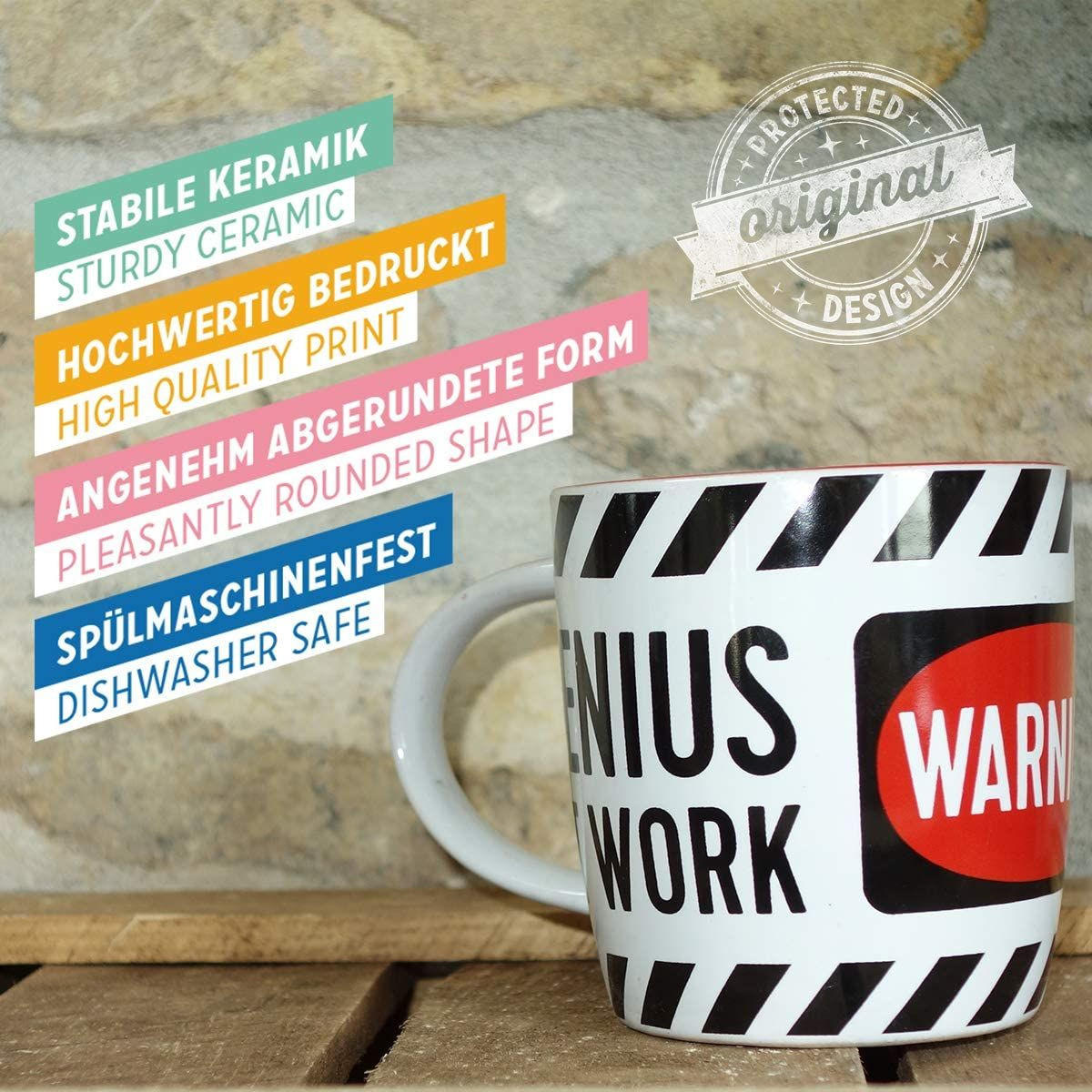 KAFFEETASSE 330 ml Achtung Genius at Work - Multicolor, Keramik (0.33L) - Nostalgic-Art