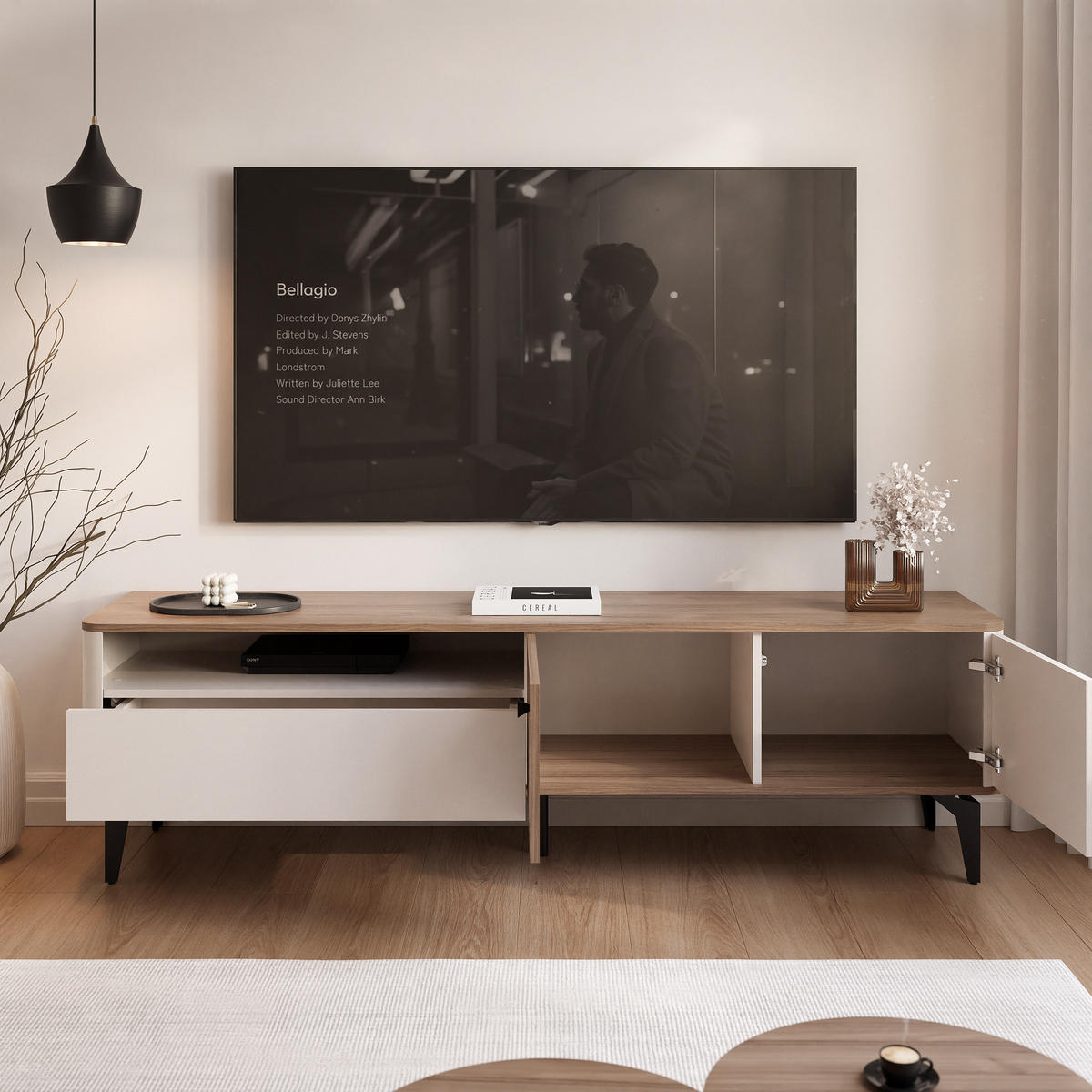 TV-LOWBOARD BELLAGIO stehend, 180 cm Kaschmir/Nussbaum - Kaschmir/Schwarz, Holzwerkstoff/Metall (180/51/40cm) - Idohome