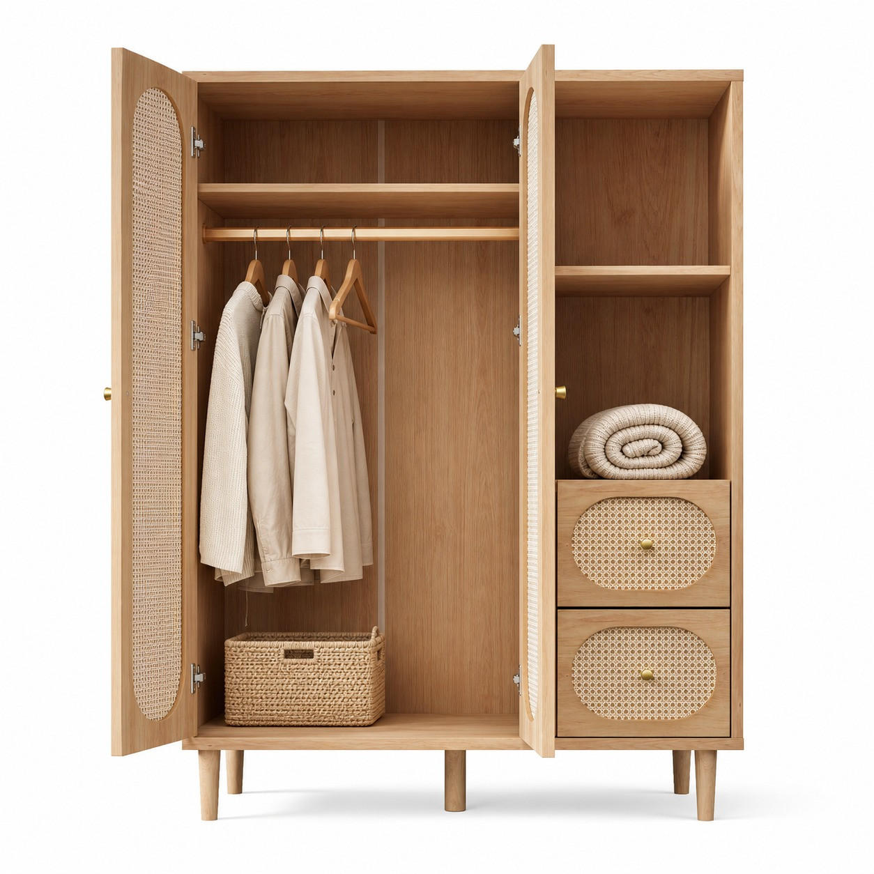 KLEIDERSCHRANK in Eichenfarbe Hochschrank mit Schubladen und Kleiderstange für Schlafzimmer, B120/T44/H161 cm - Eichefarben/Naturfarben, Holz/Holzwerkstoff (120/161/44cm) - STILVORA