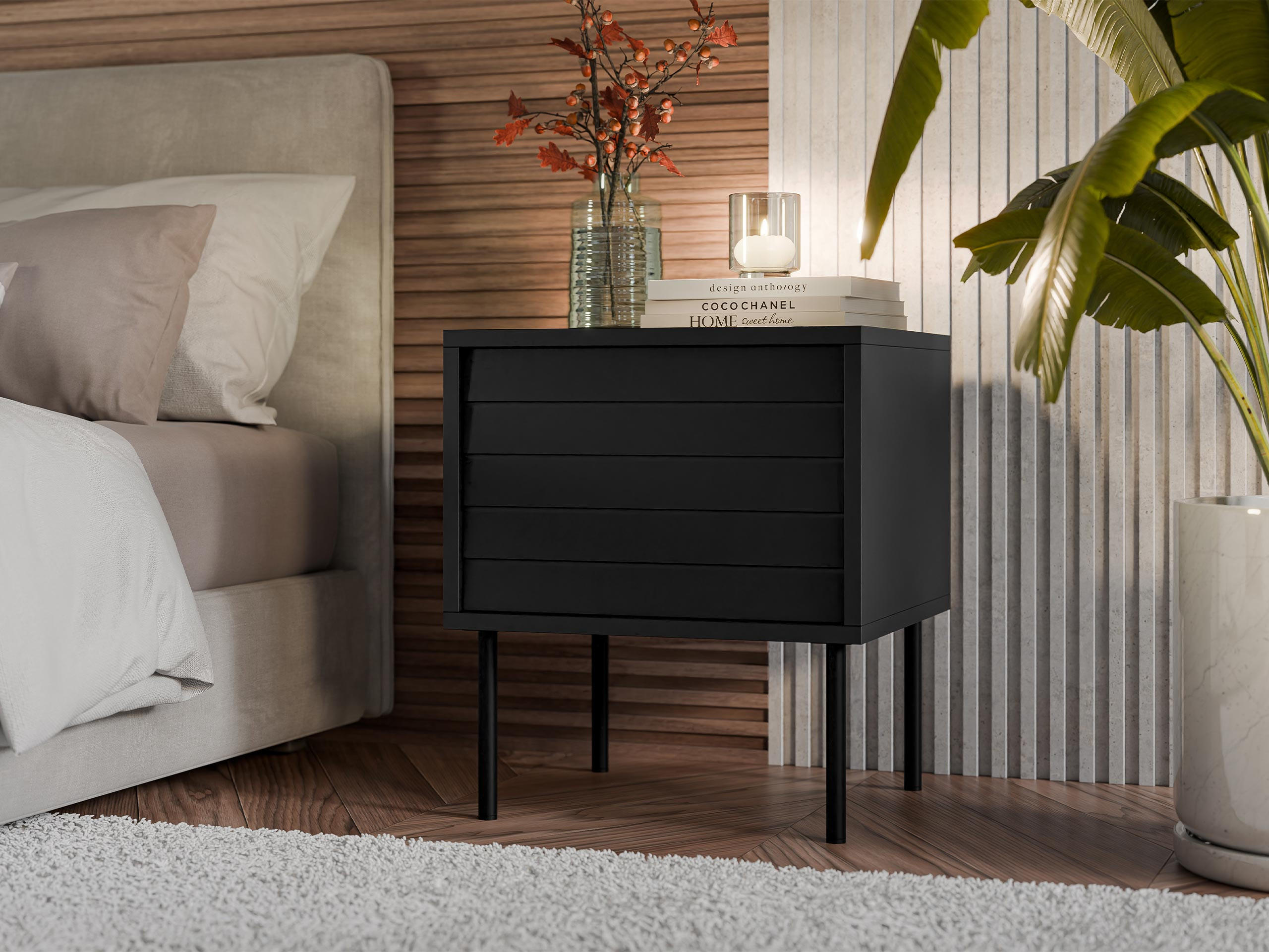 NACHTTISCHE-SET Cortina - Schwarz, Holzwerkstoff/Metall (45/51/40cm) - MIRJAN24