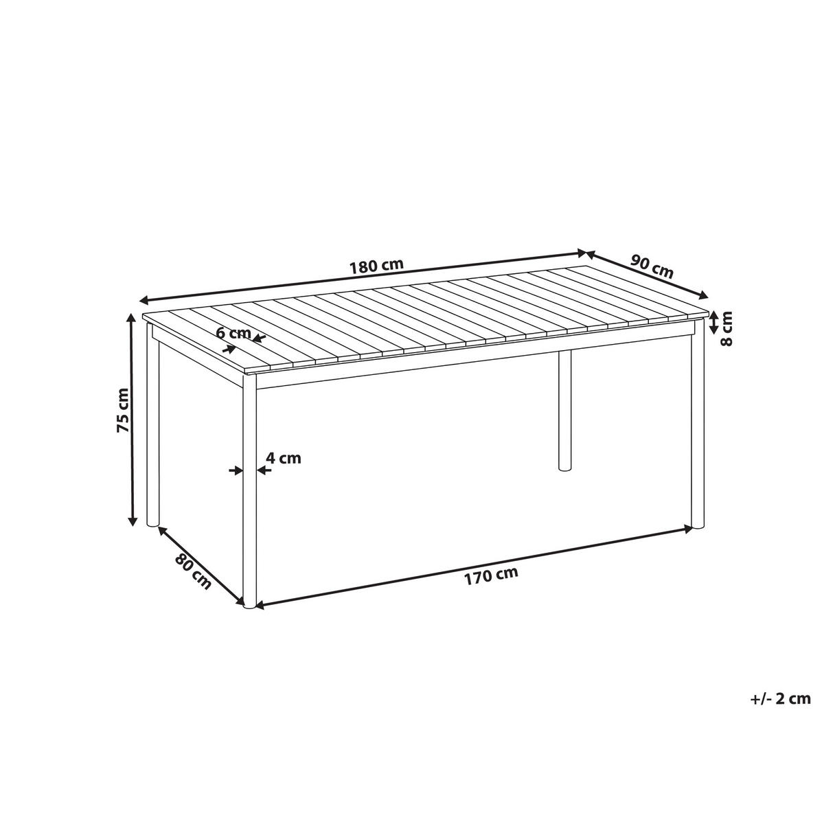 GARTENTISCH für 6 Personen 180/90 cm Akazienholz Braun Corricella - Creme, Holz (180/90/75cm) - Beliani