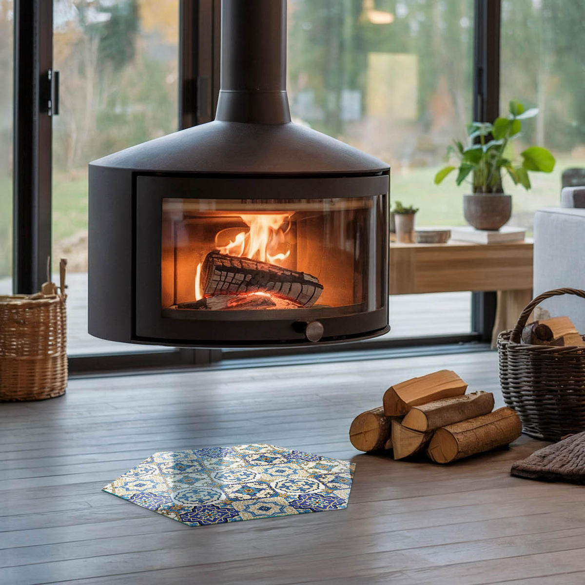 GLASPLATTE für Kamin h40 cm - Blau, Glas (40/40/0.4cm) - TULUP