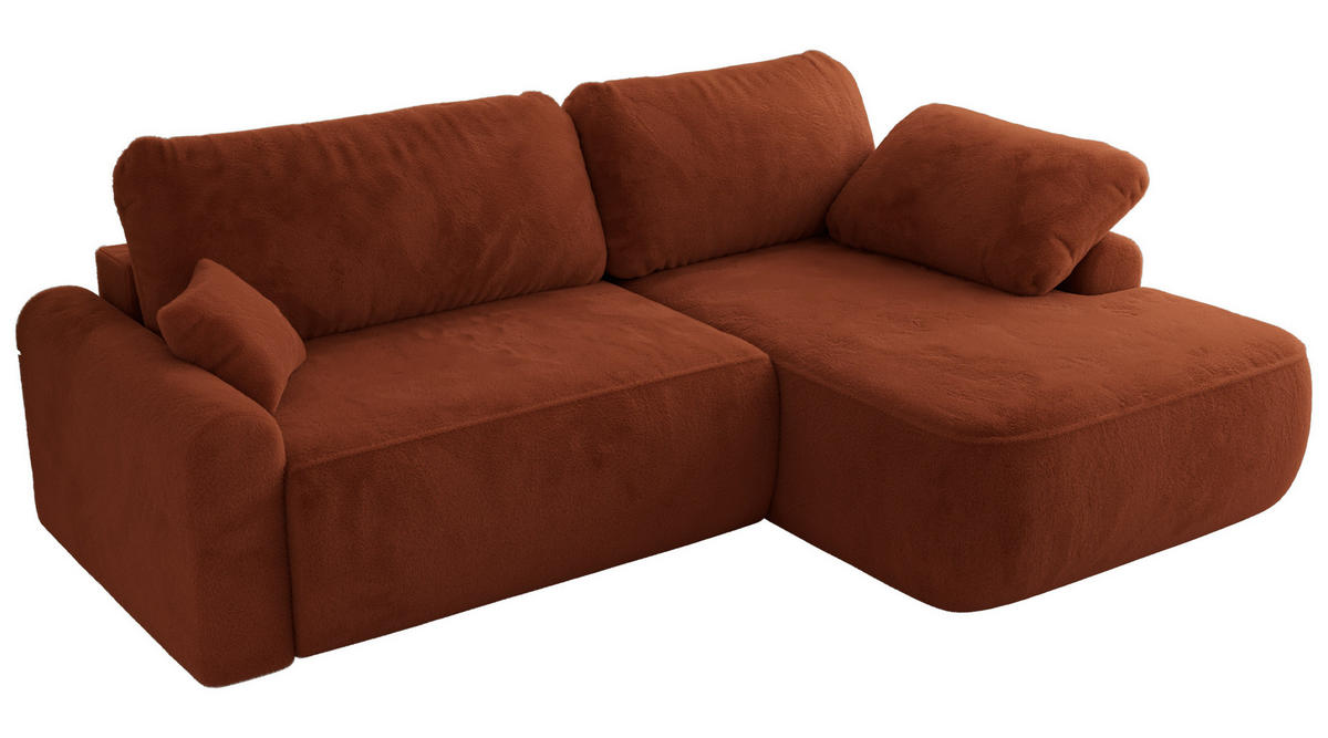 ECKSCHLAFSOFA CUBO L Orange Plüsch - rechts - Schwarz/Orange, Kunststoff/Textil (187/273cm) - MKS