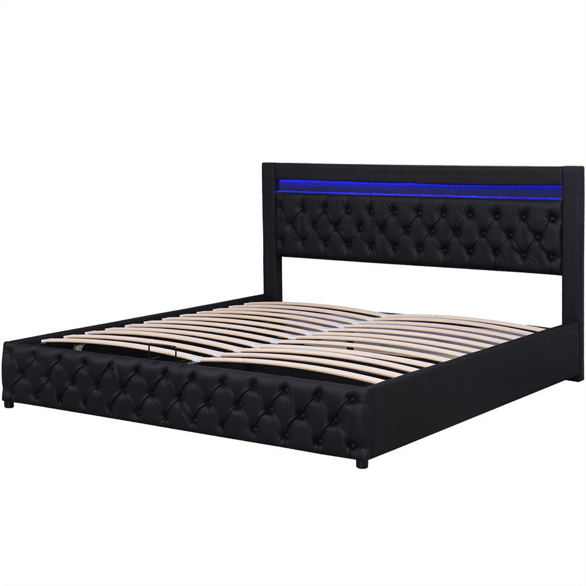 POLSTERBETT 180/200 cm in Schwarz PU mit LED-Beleuchtung - Schwarz, Holz/Textil (180/200cm) - KOMHTOM